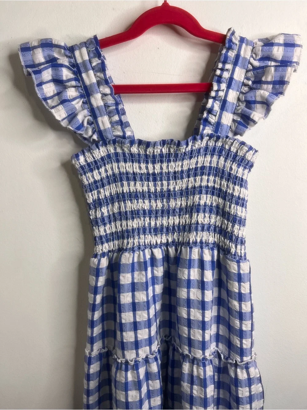 By & By Smocked Blue Gingham Maxi Dress Blue Check Size 10